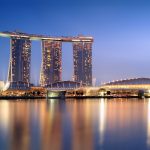 Marina Bay Sands hotel and Singapore skyline overlooking Marina Bay
