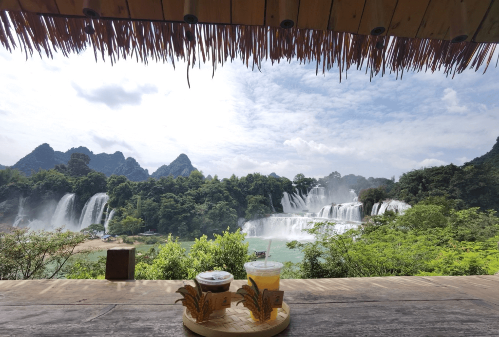 Drinks in front of detian waterfall