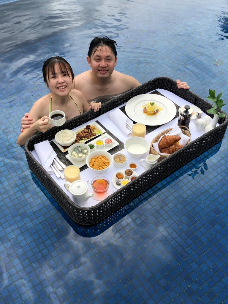 The Residence Bintan Review – Luxury Beachfront Villa Stay 12 Floating breakfast in villa pool at The Residence Bintan.