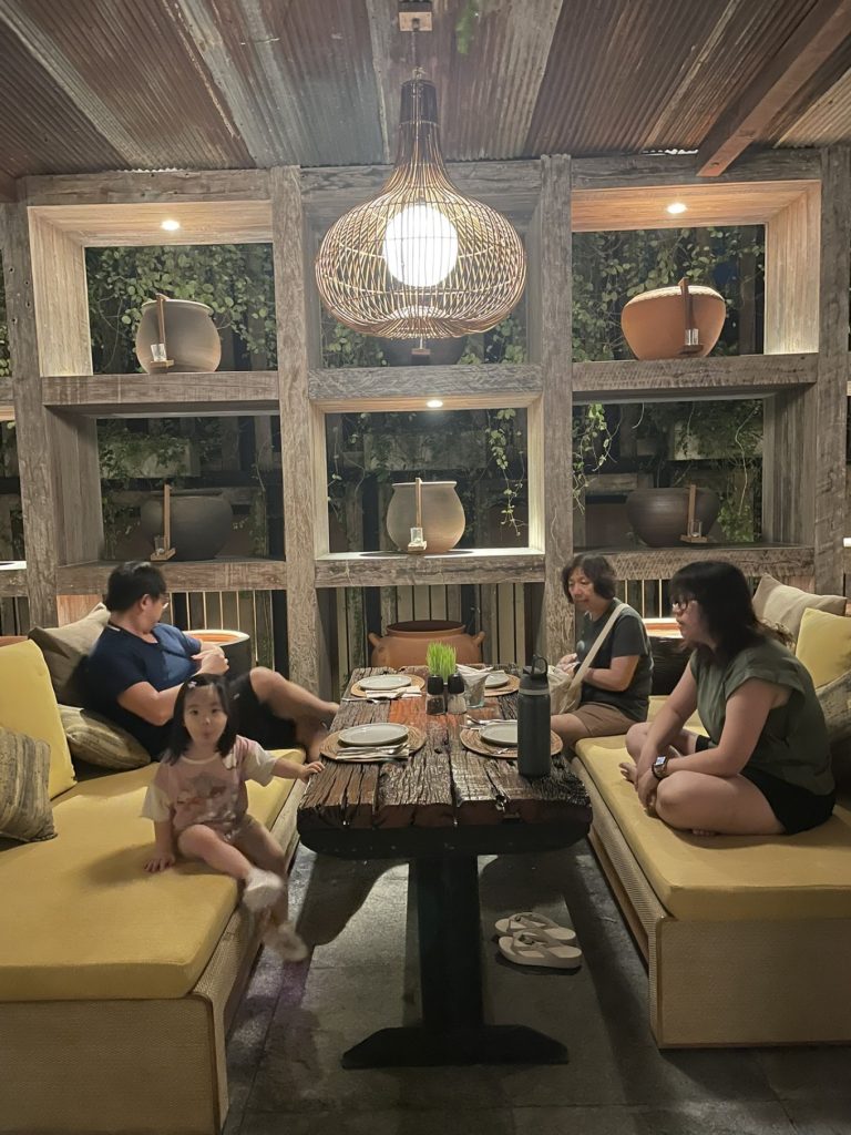 having dinner at Dinso Resort & Villas