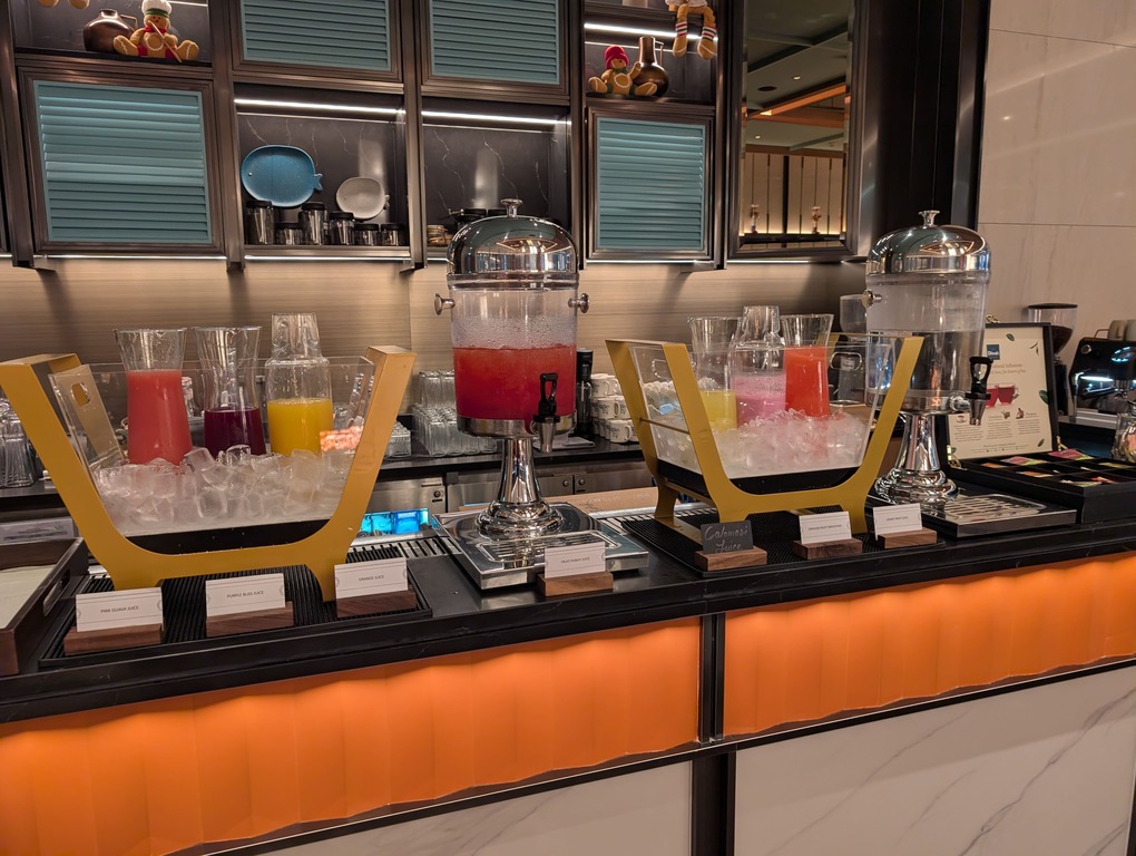 Marriott Executive Apartments Kuala Lumpur Review: Our 2-Night Family Stay 24 Juice bar with assorted chilled fruit juices served in dispensers and pitchers at Marriott Executive Apartments Kuala Lumpur.