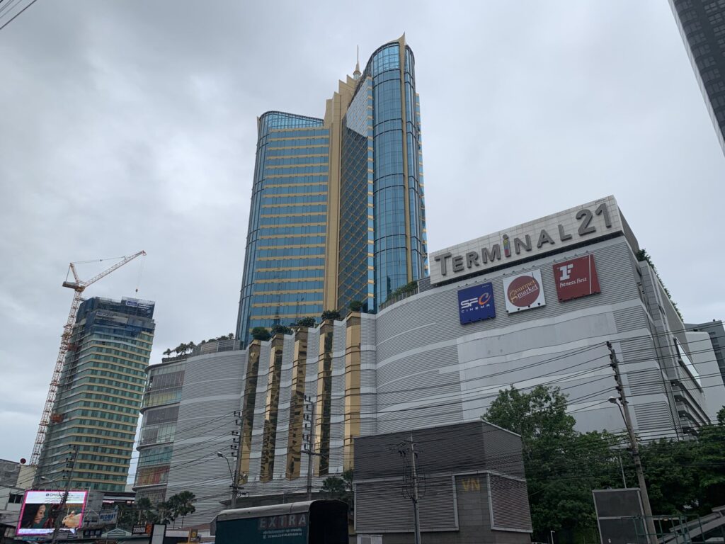Where to Stay in Sukhumvit Bangkok: Best Areas, Hotels & Travel Tips 7 Terminal 21 shopping mall and high-rise buildings at Asok intersection along Sukhumvit Road in Bangkok