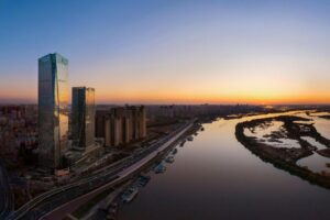The Ritz-Carlton Harbin tower overlooking the Songhua River in Daoli District