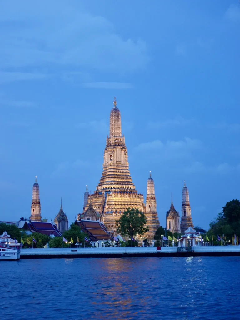 sala rattanakosin eatery and bar Review: Riverside Dining in Bangkok 3 Wat Arun illuminated at night across the Chao Phraya River in Bangkok
