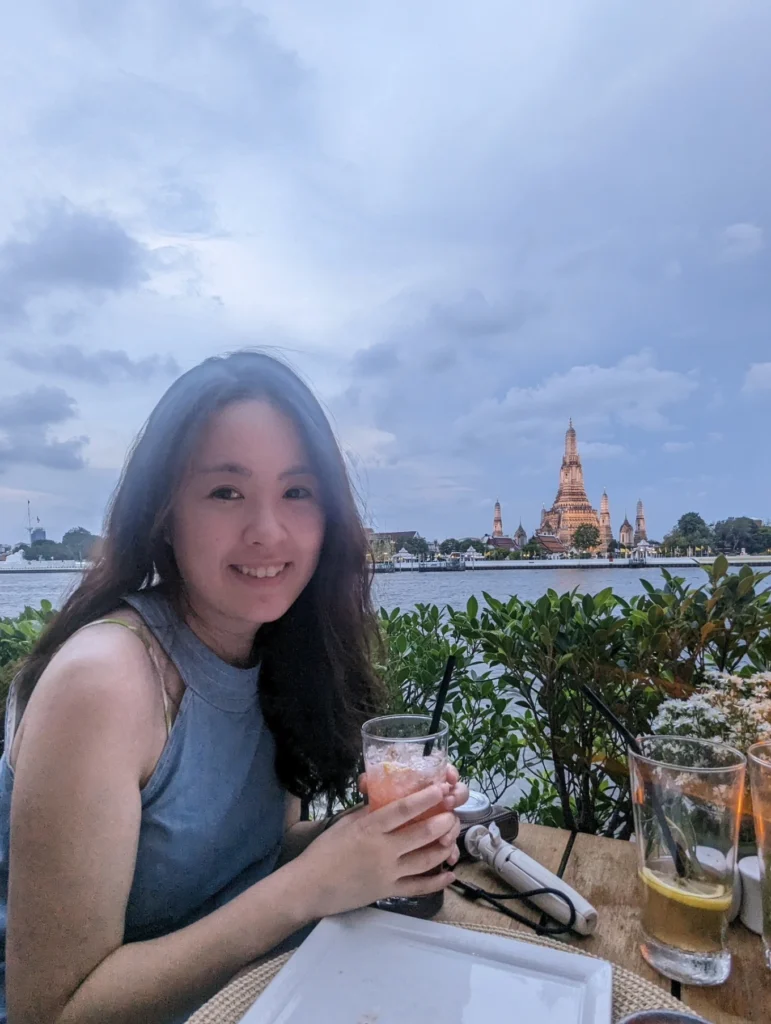 sala rattanakosin eatery and bar Review: Riverside Dining in Bangkok 7 Evening riverside dining at sala rattanakosin eatery and bar with illuminated Wat Arun across the Chao Phraya River in Bangkok