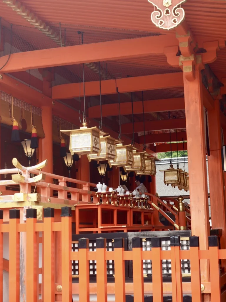 Fushimi Inari Taisha shrine interior lanterns Kyoto Japan traditional architecture