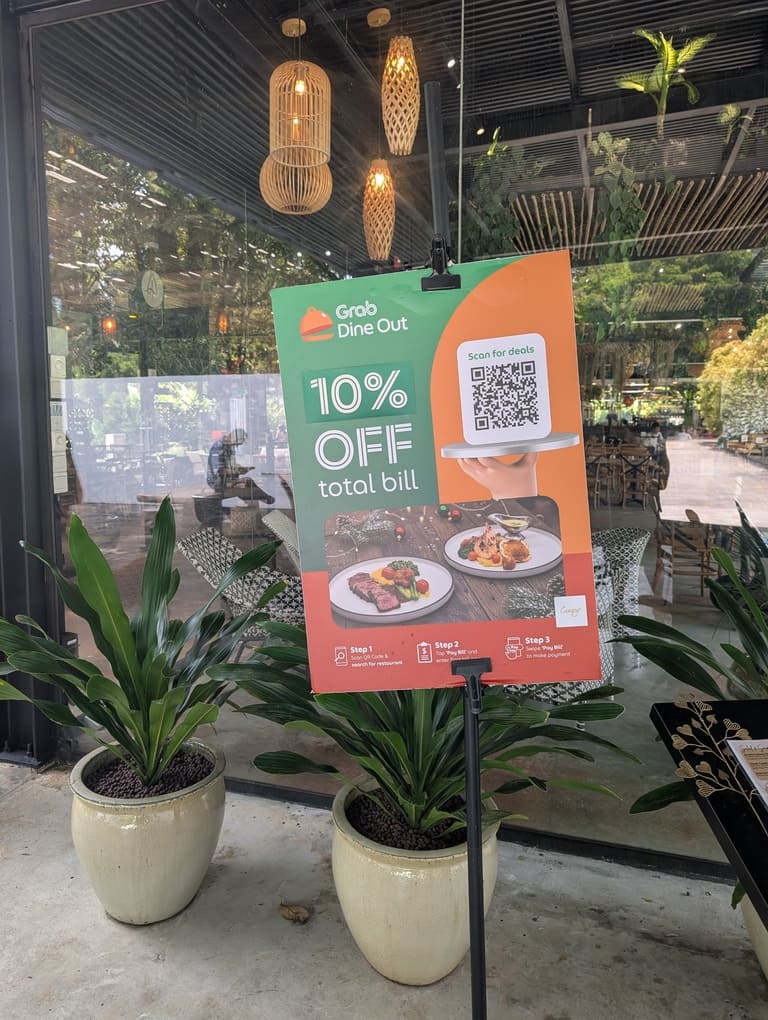 The Canopy HortPark Review: Family-Friendly Brunch 13 Grab Dine Out 10 percent off promotion sign at The Canopy HortPark
