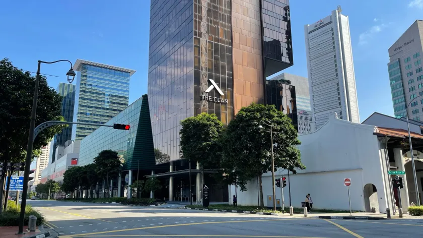 The Clan Hotel Singapore exterior in Chinatown with modern skyscraper design