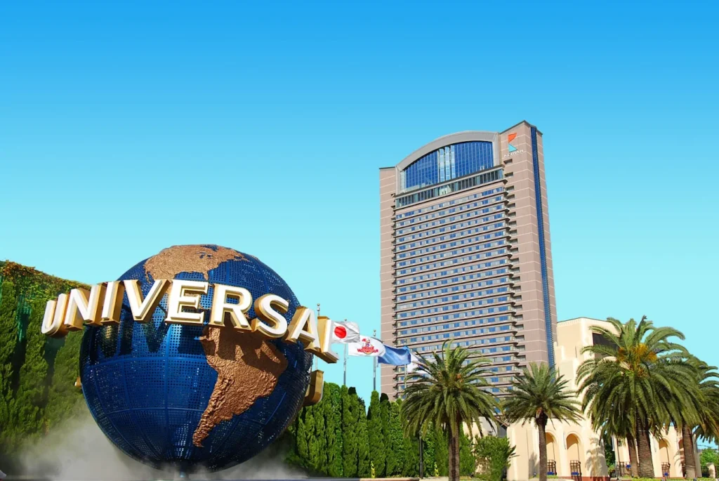 Hotel Keihan Universal Tower Osaka near Universal Studios Japan with skyline view and iconic globe entrance
