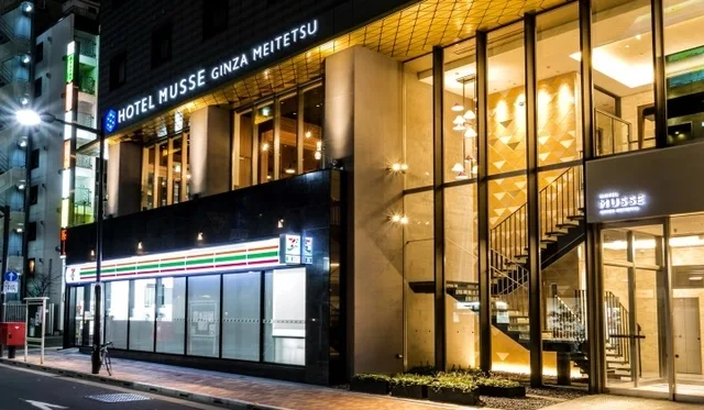 6 Best Boutique Hotels in Ginza Tokyo: Stylish & Unique Stays Guide 6 Hotel Musse Ginza Meitetsu exterior at night with modern glass facade and illuminated entrance in Ginza Tokyo