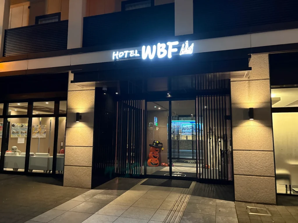 Hotel WBF Namba Motomachi entrance at night near Namba area in Osaka Japan