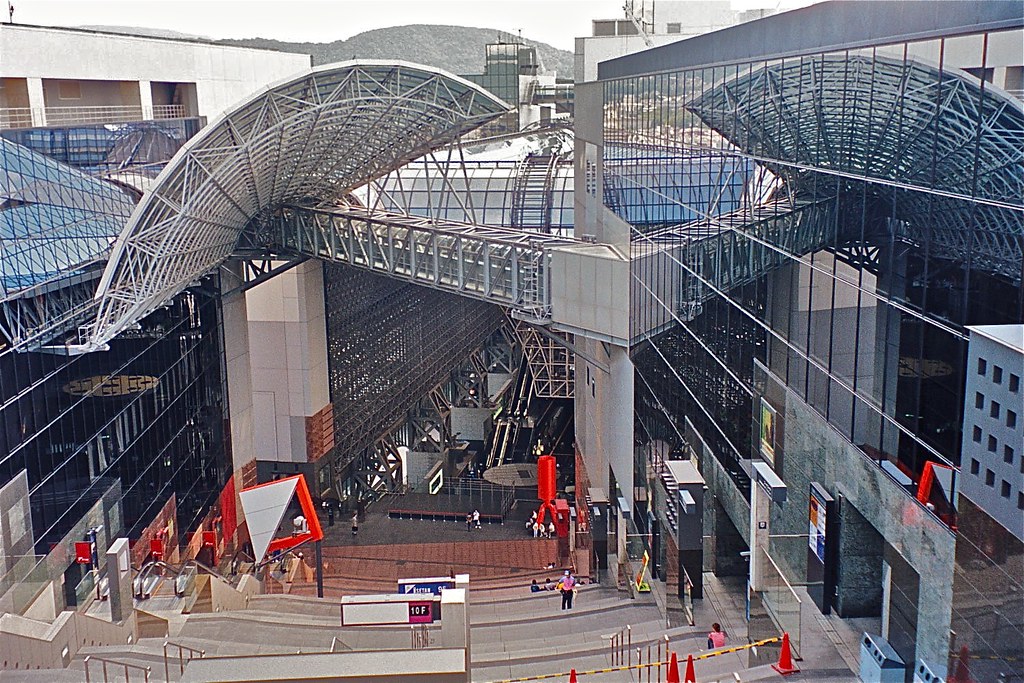 Kyoto Station modern architecture with glass roof structure and large indoor atrium