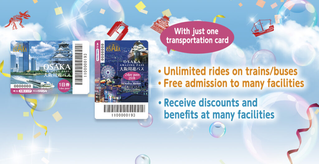 Osaka Amazing Pass showing unlimited train rides and free entry to attractions in Osaka