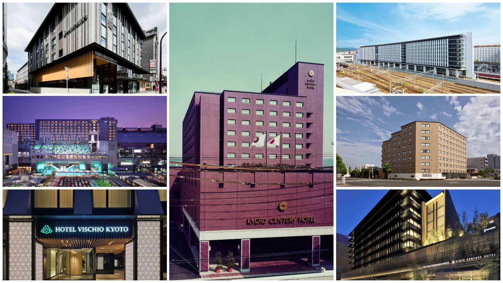 Best hotels near Kyoto Station collage featuring luxury mid-range and budget accommodations in Kyoto Japan