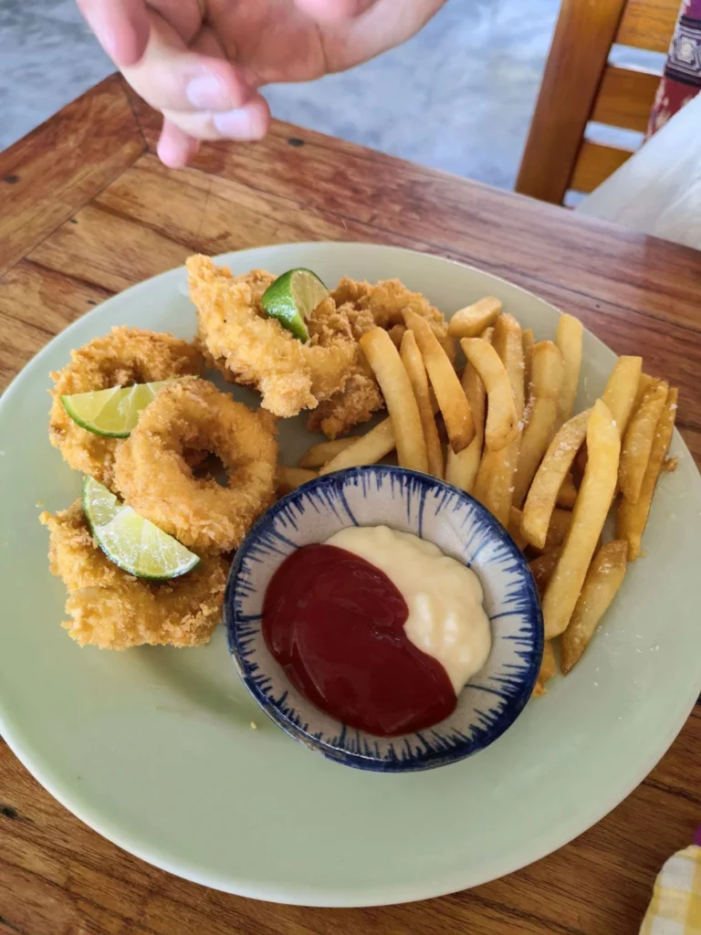 Mate Restaurant and Coffee Hoi An Review: Hidden Café Worth Visiting 11 Fried calamari with fries and dipping sauces at Mate Restaurant and Coffee Hoi An