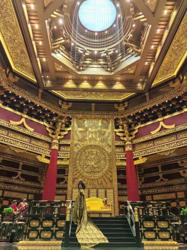 Luoyang Mingtang and Tiantang Scenic Area Guide: Best Tips and Highlights 11 Interior of Mingtang Hall with golden throne and ornate Tang Dynasty imperial decorations