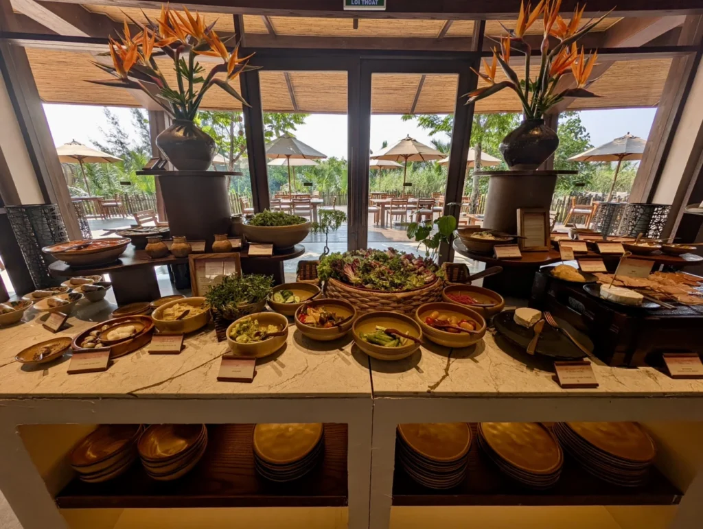 Breakfast buffet spread at Namia River Retreat restaurant in Hoi An