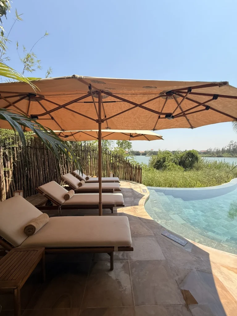 Private pool at Namia River Retreat villa overlooking Thu Bon River