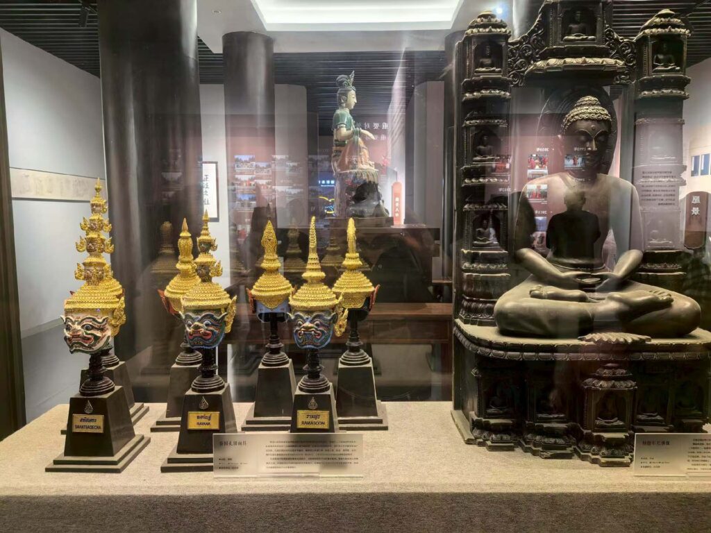 Buddhist statues and artifacts displayed inside White Horse Temple museum