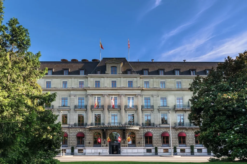 Hotel Metropole Geneve luxury hotel exterior near Lake Geneva in Switzerland