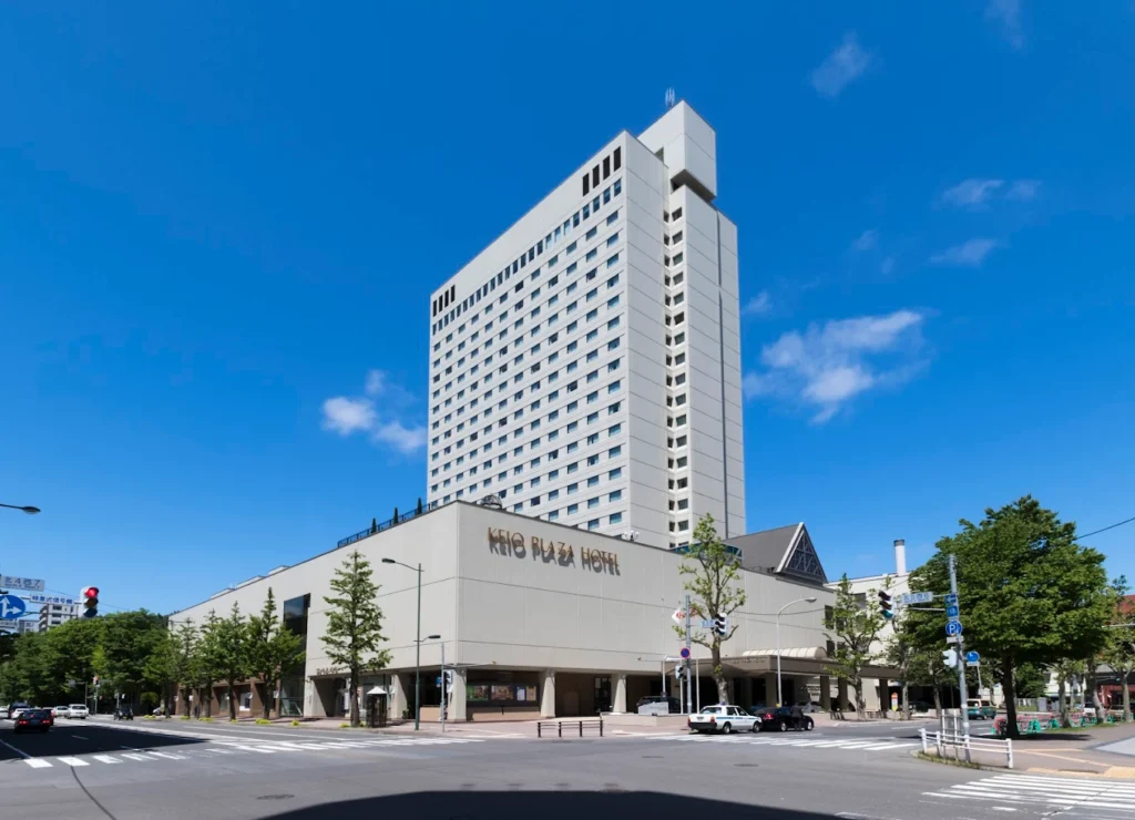 Exterior view of Keio Plaza Hotel Sapporo on a clear sunny day near Sapporo Station in Hokkaido, Japan