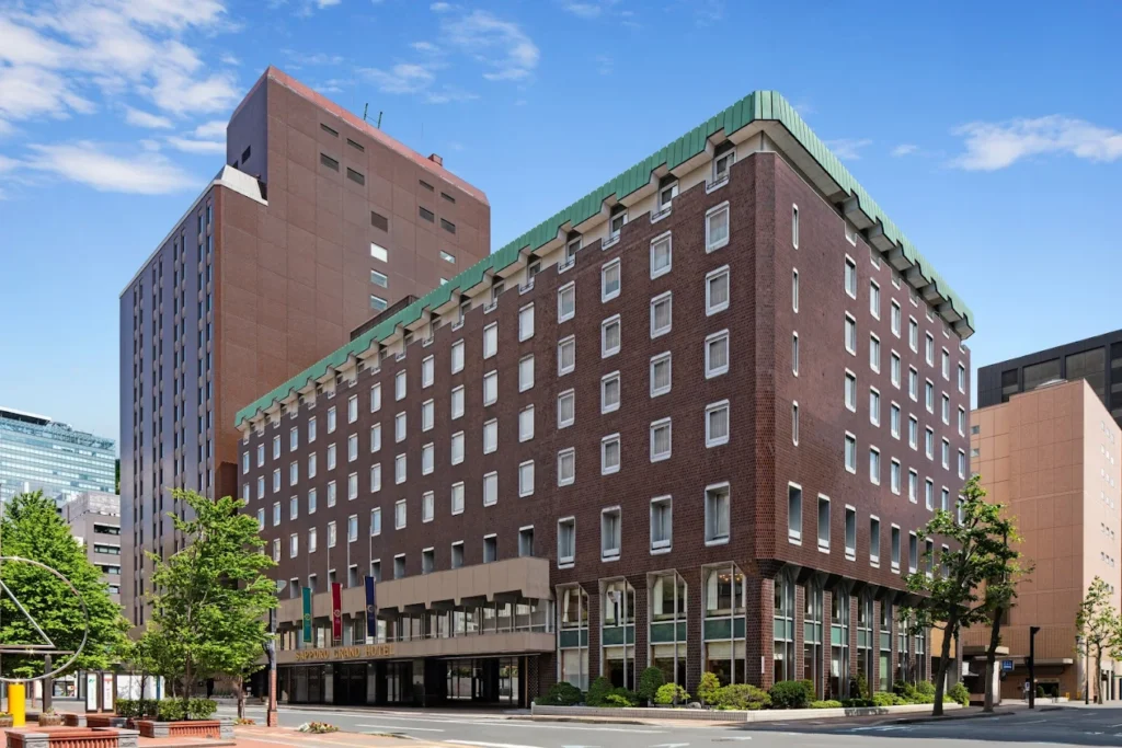 Exterior view of Sapporo Grand Hotel located in central Sapporo near Odori Park and the Snow Festival area