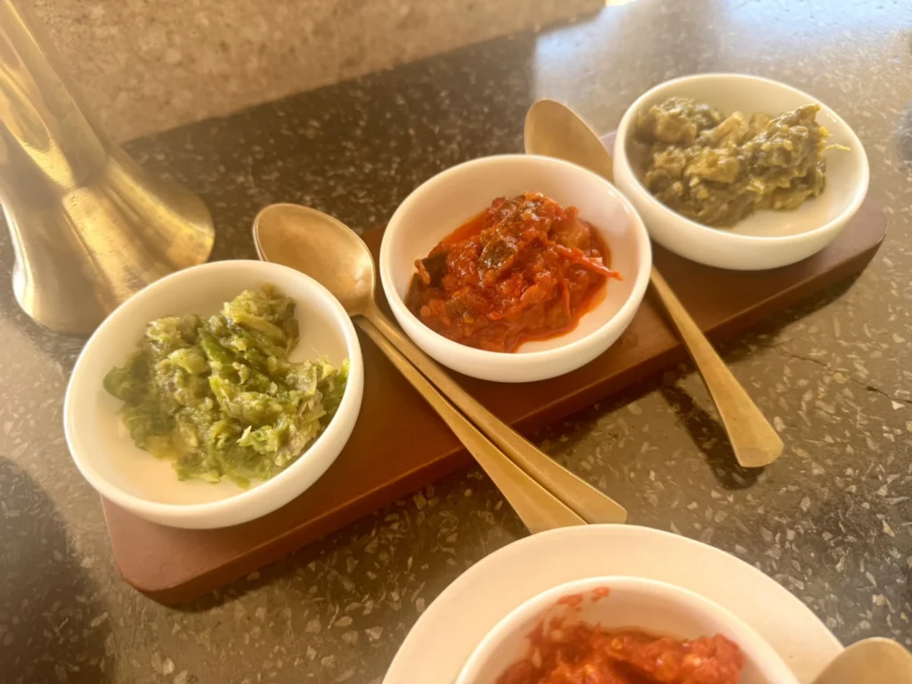 Amanjiwo Review: Is This Luxury Resort Near Borobudur Worth It? 19 Selection of homemade sambal sauces served at Amanjiwo restaurant in Indonesia