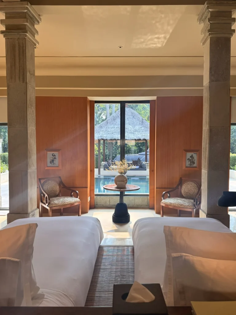 Amanjiwo Review: Is This Luxury Resort Near Borobudur Worth It? 22 Twin bedroom inside Amanjiwo pool suite with private pool view in Java Indonesia
