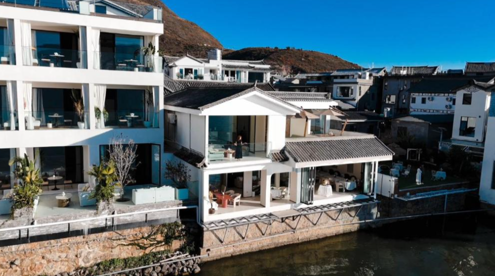 Arcadia Resort Dali waterfront hotel with modern Bai-inspired architecture overlooking Erhai Lake in Dali, Yunnan