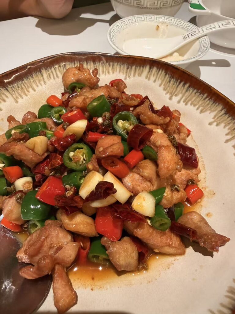 Spicy Sichuan-style stir-fried chicken with dried chillies and garlic at Chengdu Bowl Changi Airport