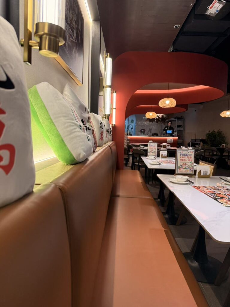 Modern Chinese restaurant seating area inside Chengdu Bowl at Changi Airport Terminal 3