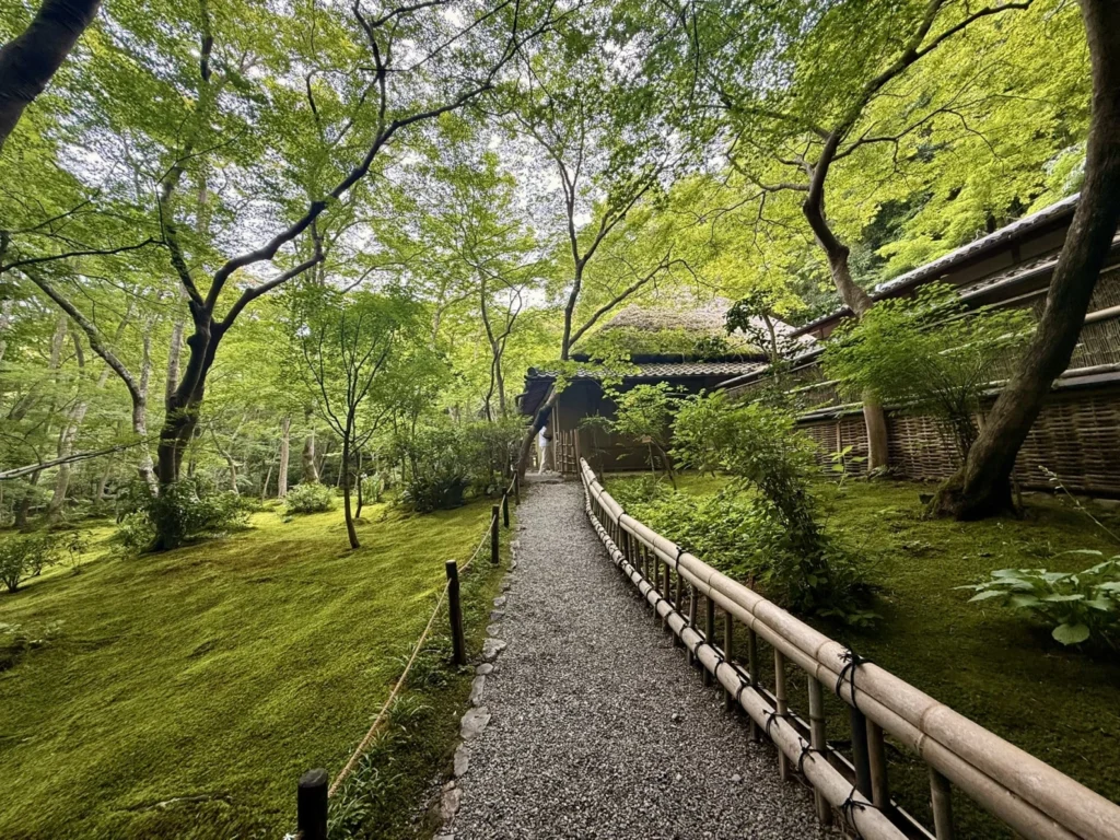 Gioji Temple Kyoto: Is the Moss Garden Worth Visiting? 16 Gravel path beside moss garden and bamboo fence at Gioji Temple