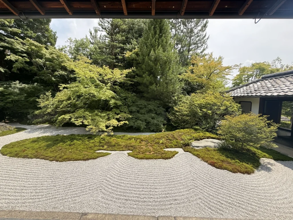 7-Day Osaka, Kyoto and Kobe Itinerary: Food, Shopping and Summer Sights 27 Raked gravel Zen garden with moss-covered islands and maple trees at Kennin-ji Temple in Kyoto.
