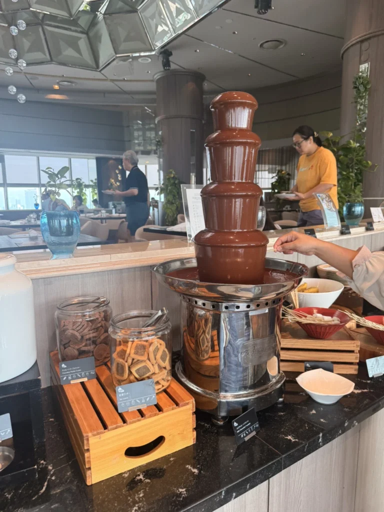 Chocolate fountain at Swissôtel Nankai Osaka breakfast buffet