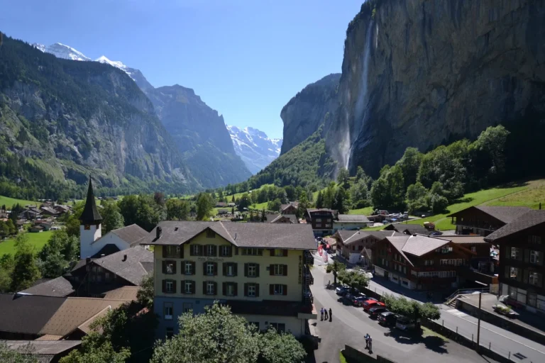 Hotel Staubbach beneath Staubbach Falls in Lauterbrunnen, Switzerland