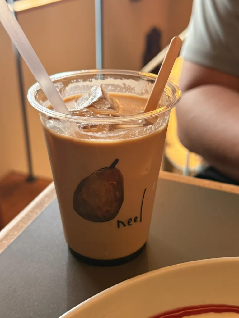 Nakazakicho Osaka City Walk: Exploring Osaka's Retro Neighbourhood 17 Iced coffee served in pear logo cup at neel Nakazakicho Osaka