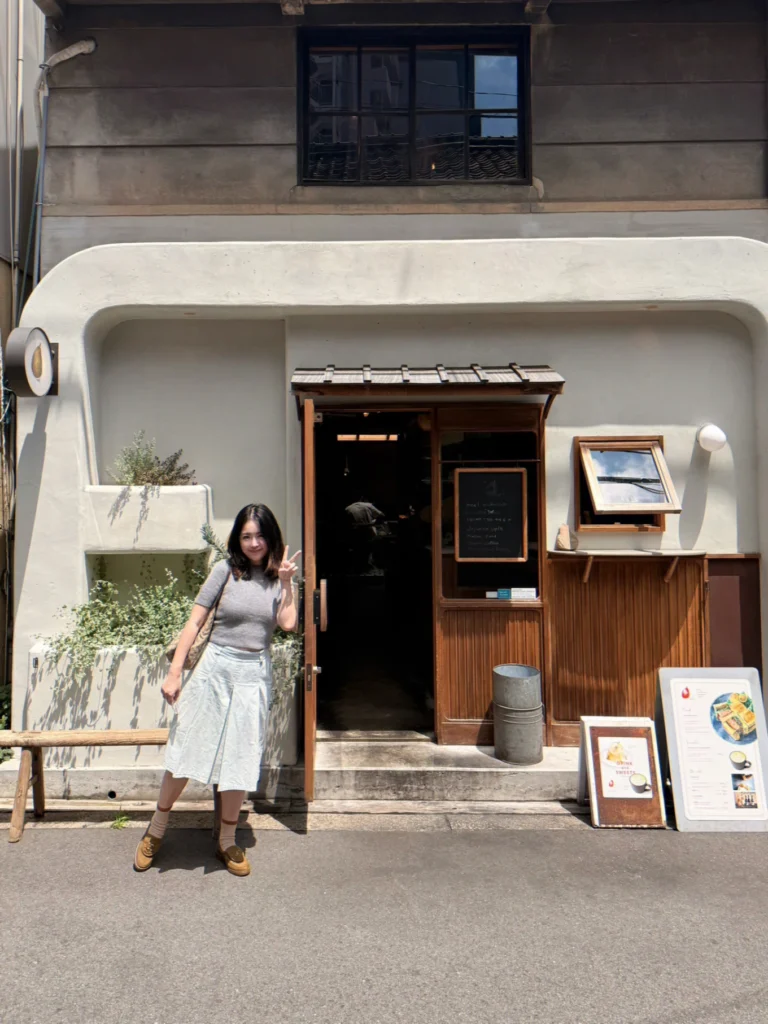 Nakazakicho Osaka City Walk: Exploring Osaka's Retro Neighbourhood 16 Visitor outside neel Nakazakicho cafe during an Osaka neighbourhood walk