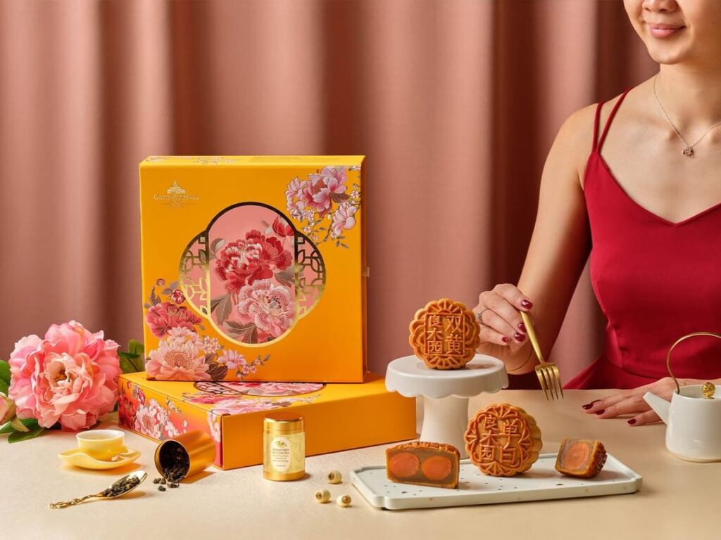 Goodwood Park Hotel mooncakes in Singapore with floral gift boxes and traditional baked mooncakes for Mid-Autumn Festival 2026
